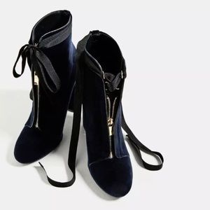 Zara velvet navy blue booties